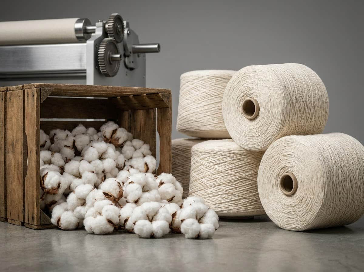 Raw cotton and yarn spools